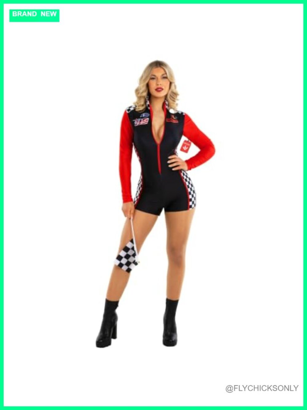 Women's Race Car Driver Costume Bodysuit with Flag Halloween